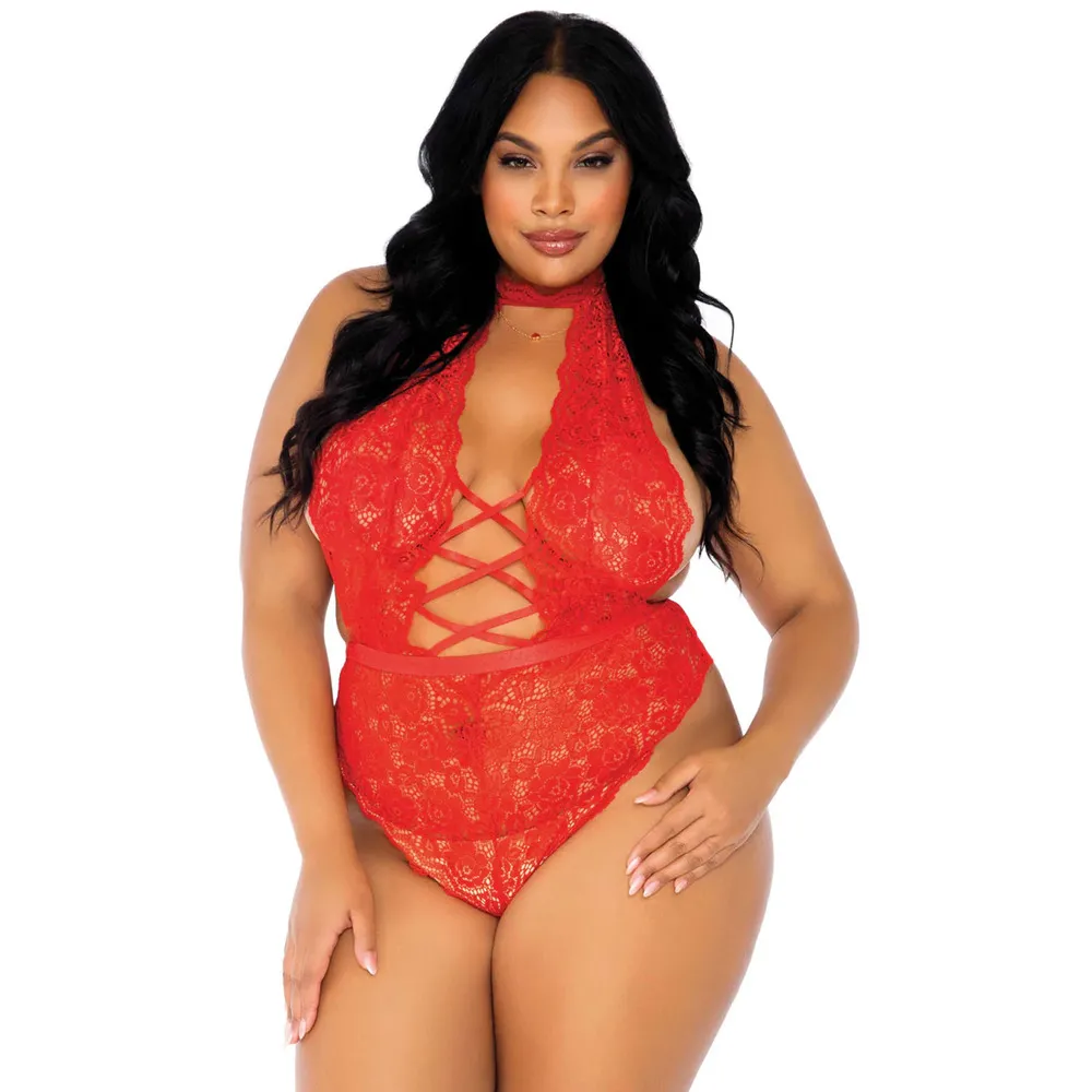 Leg Avenue Floral Lace Crotchless Teddy Red UK 14 to 18 - Image 3