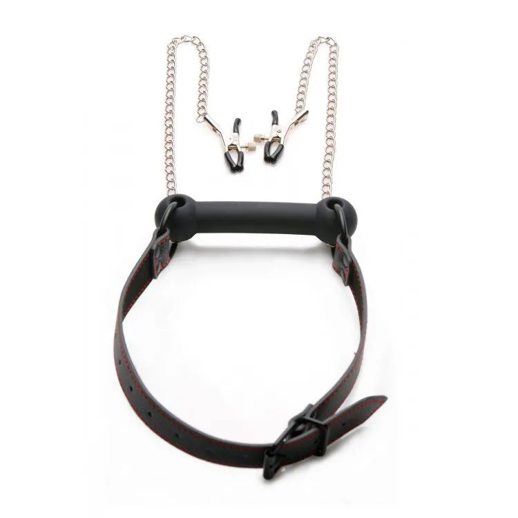 XR Silicone Bit Gag with Nipple Clamps - Image 2